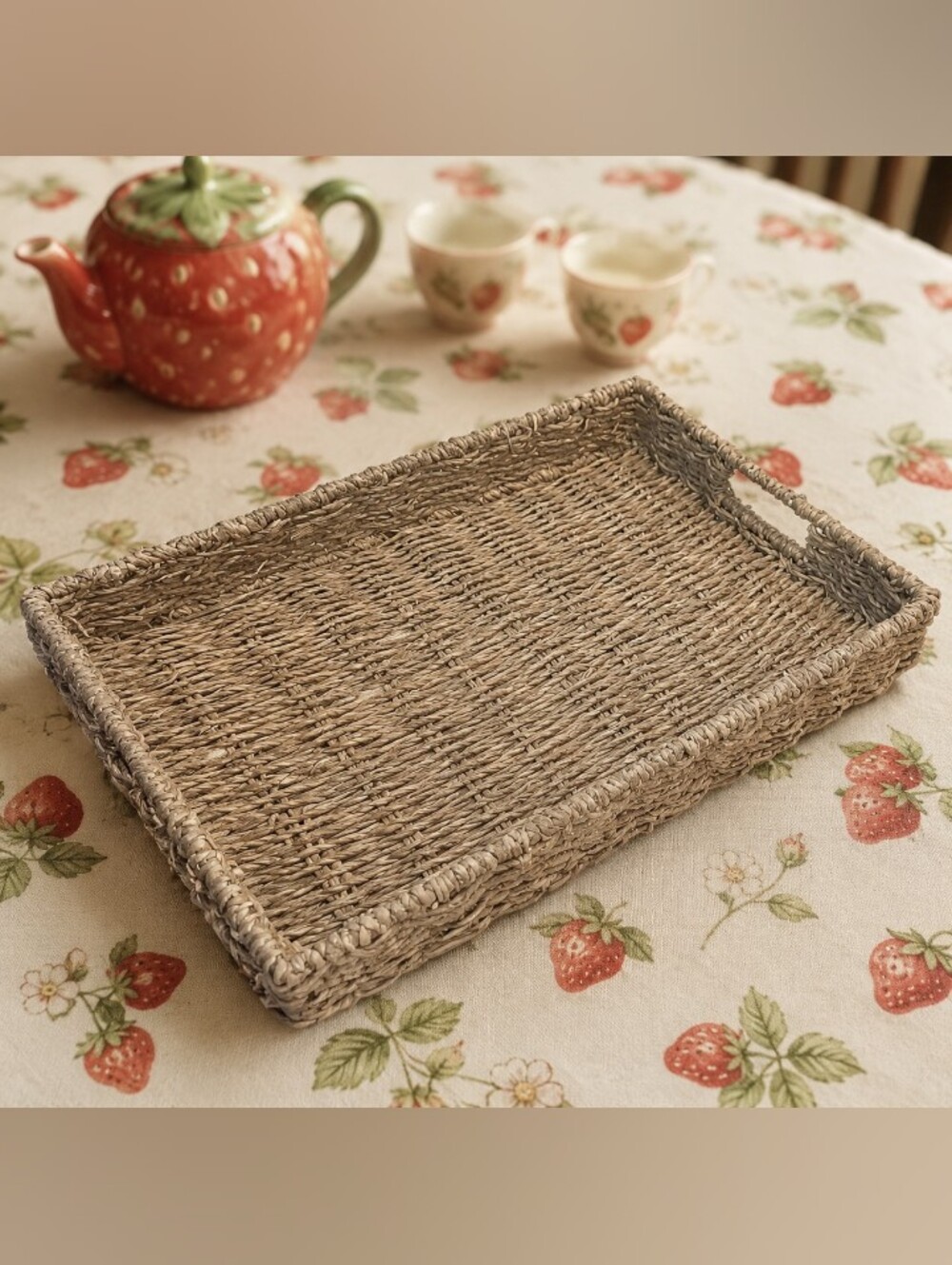 🧺🌾 Woven Fiber Tray 14×11×3 in, Rustic Serving & Display Basket 🌾✨